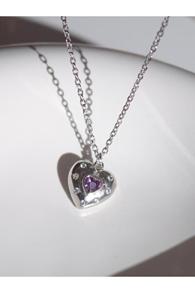 Reorah Collection Sailor Moon Heart Necklace - Purple Silver Color