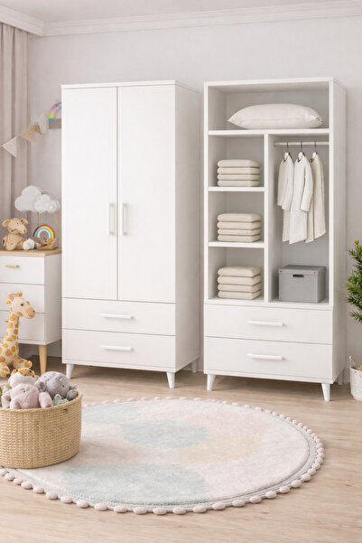 Bygolden Neva 2 Kapılı 2 Çekmeceli raflı Gardrop Elbise dolabı