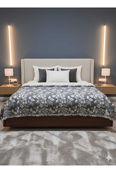 novastrend Lacivert Desenli Çift Kişilik Pamuklu Müslin Yatak Örtüsü/Pike