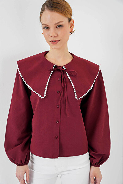Bigdart Peter Pan collar Claret Red Women's Shirt 20314