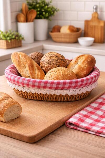 İLİVA سلة خبز بيضاوية الشكل مصنوعة من الخيزران بتصميم أنيق مع قماش مربع