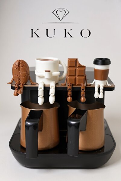 KUKO DESIGN 4’lü Kahve Köşesi Süsü Biblo Seti | Ayaklı Fincan & Çikolata Figü...