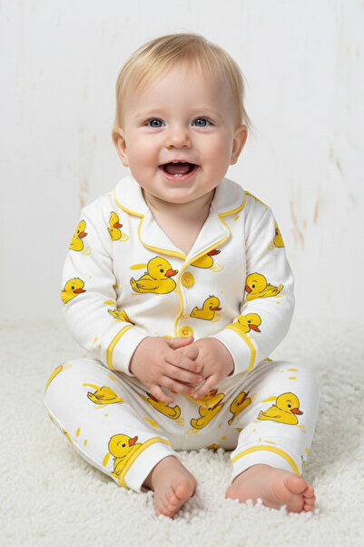 Rocha Baby Rocha Bebek Beyaz Sarı Ördek Desenli 2'li Pijama Takımı - Fitilli ...
