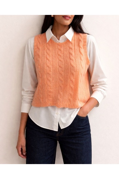 NSRKNİTWEAR Women's Orange Hair Braid Detailed Crew Neck Knitwear Sweater - C...