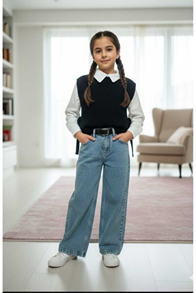 gnygiyim Girls' Holiday Three-Piece Set: Jeans, Knitwear, Sweater, and Shirt
