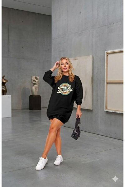 JANES    Women's Long Sleeve Crew Neck Lettered Viscose Two Thread Dress