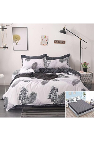 OEM Bed linen, 2 people, satin cotton, 4 pieces, with elastic, white and gray...