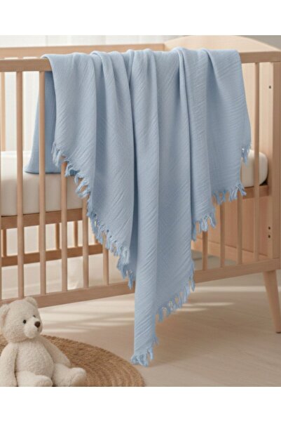 Ege Bebek بطانية موسلين فاخرة ذات طبقة واحدة مقاس 110×90 سم بلون سادة مع حواف...