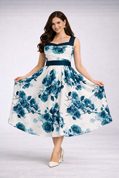 Stylish Stylish and elegant floral dress in white and green