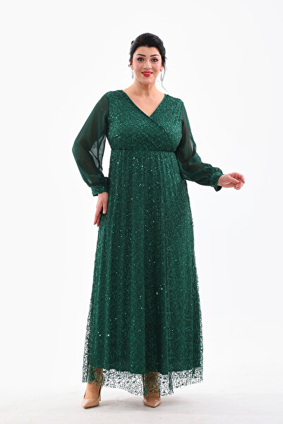 IŞILTI Вечірнє плаття з паєтками, круазе комір, шифон, довгі рукави, великий ...