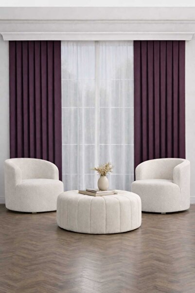 PerdeYap1980 Dark Plum Island Background Curtain Single Panel 1/3 Regular Pleat