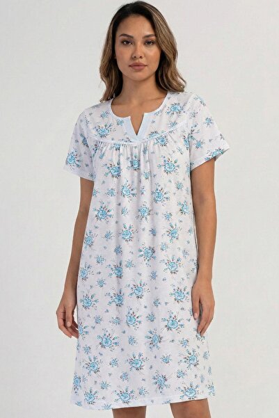 cotonhause Women's Plus Size Short Sleeve Blue Nightgown 100% Cotton Cot272894