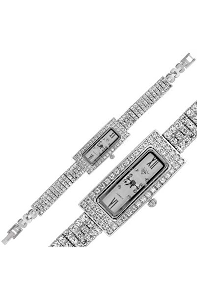 STİLLOVE Silver Rectangular Zircon Stone Watch