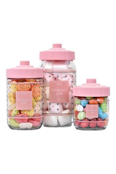 Hané Set de 3 recipiente pentru depozitarea alimentelor, sticlă, 425 ml, 660 ml, 1000 ml, roz