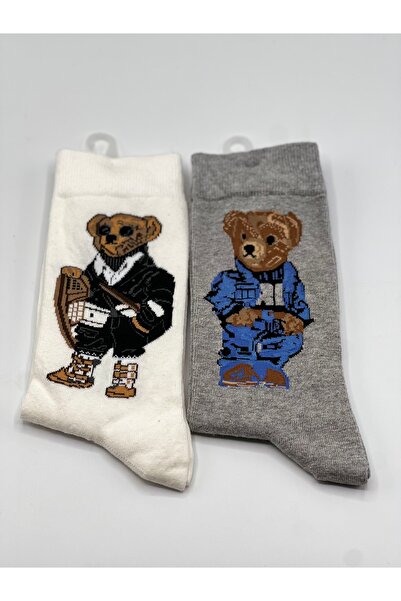 BZN 2-Piece Teddy Bear Patterned Teddy Bear Socks