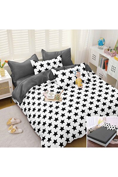 OEM Bed linen, 2 people, satin cotton, 4 pieces, with elastic, gray and white...