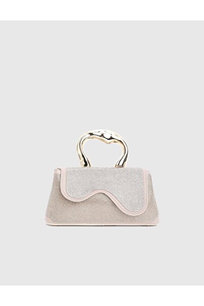 İLVİ Gold Color Women's Handbag with Bara Stone