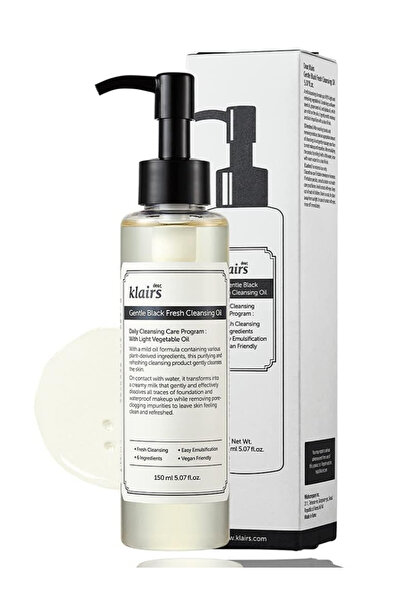 Klairs Gentle Black Fresh Cleansing Oil 150ml – Lightweight Makeup Remover fo...