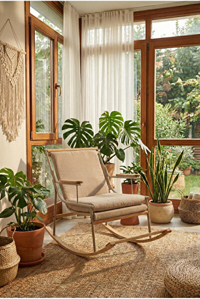 VİLİNZE Bal Ahşap-Metal Teddy Sallanan Koltuk Tv Sandalyesi