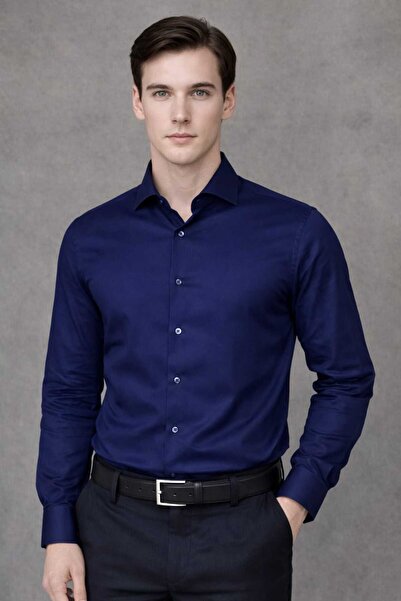 Ramires Men's Laci Slim Fit Slim Fit Straight Hard Collar Long Sleeve Shirt