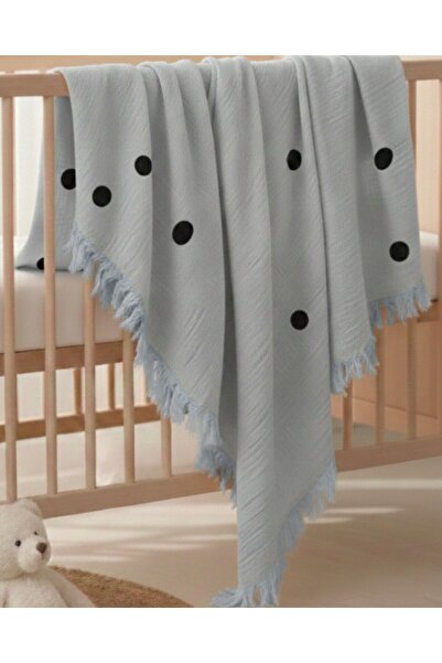 Ege Bebek Premium Quality Double Layer 110X90 cm Fringed Polka Dot Luxury Mus...