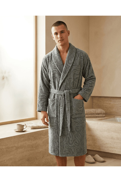 Lucy and Home 100% Cotton Jacquard Curly Shawl Collar Bathrobe