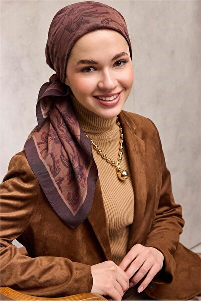 Silk Home Viscose Velora Scarf Four Seasons Baroque Floral Pattern Plum Brown...