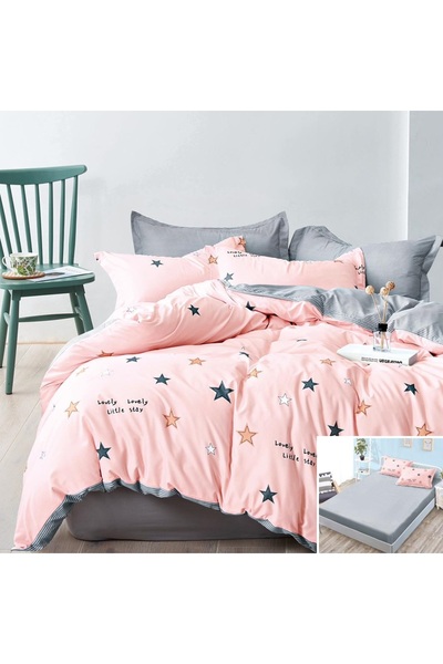 OEM Bed linen, 2 people, satin cotton, 4 pieces, with elastic, pink, with sta...