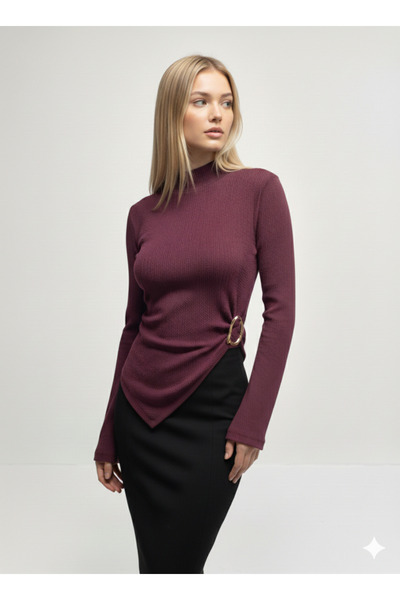 Moda Lounge Turtleneck Collar with Buckle Accessories Spanish Sleeve Long Sle...