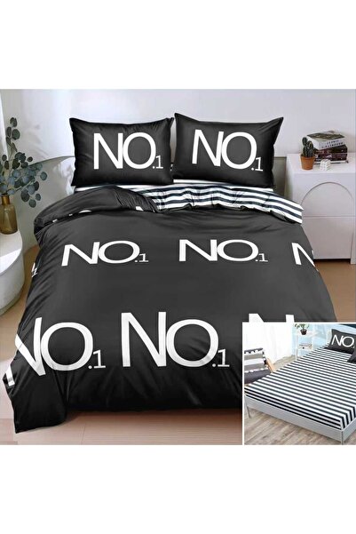OEM Bed linen, 2 people, satin cotton, 4 pieces, with elastic, black and whit...