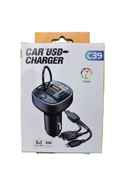 FOXMAG24 Φορτιστής αυτοκινήτου USB με RGB LED, 7 χρώματα, θύρα 3 σε 1, γρήγορ...