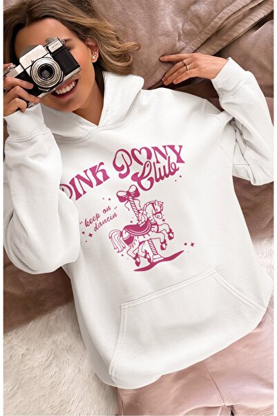 Fuddy Moda سويت شيرت للجنسين باللون الوردي من Pony Club مطبوع بغطاء رأس، هودي...