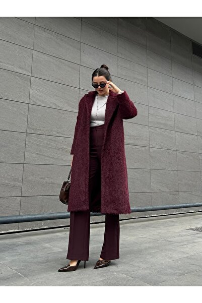 Bordo oversize peluş kaban