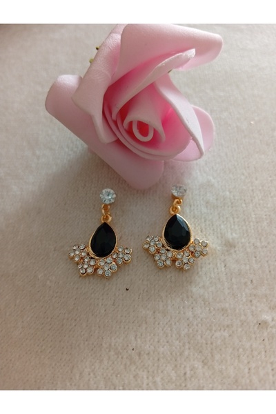 Pervin Ablacım Elegant Handmade Dangle Earrings with Black Stone