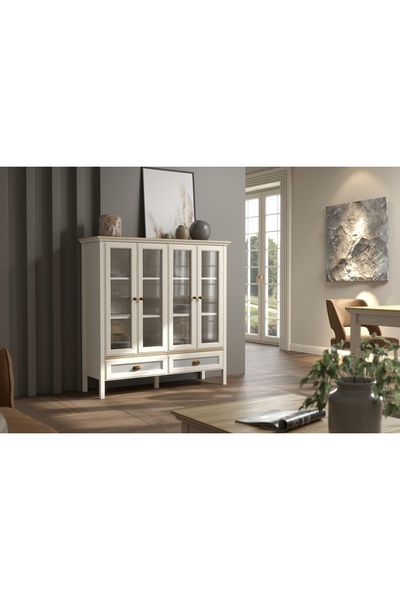 Vivense VALENA KONSOL VİTRİN BÜFE, 4 NERVÜR CAM KAPAKLI