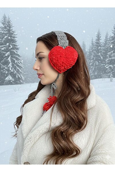 Leila Design Zara Model Heart-Shaped Red Knit Earmuffs