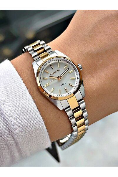 Quantum Special Design Gold-Silver Color Steel Band Steel Case Women Wristwat...