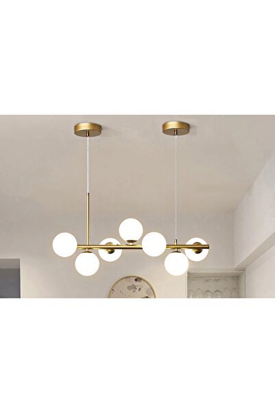 Vivense AYTEN SIRALI YEDİLİ BEYAZ CAMLI-ESKİTME GOLD KASALI AVİZE