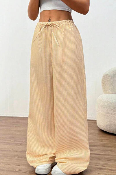 İlayda Toprak Lisbon Striped Wide Leg Yellow Sweatpants