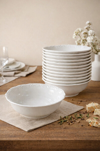 Evila 12'li Porselen Çorba Kasesi 15 cm – Beyaz Derin Servis Kasesi | Çorbalı...