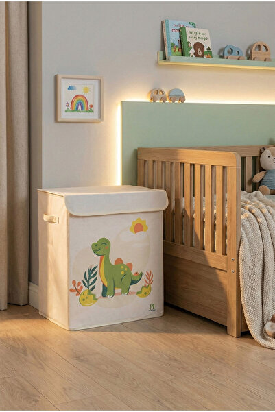 LUXWAY HOME Dinazor Desen Büyük Boy Kapaklı Kirli Çamaşır Oyuncak Düzenleyici...