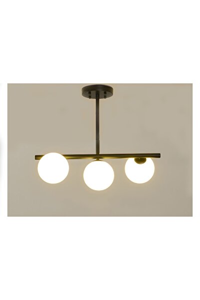 Vivense BESTE SIRALI BEYAZ CAMLI SİYAH AVİZE, ÜÇLÜ