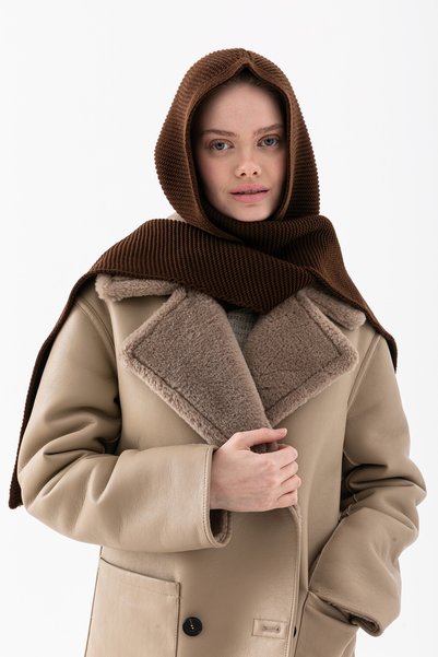 Wega Moda Hooded Thick Scarf Balaclava Women — Knitwear Hood Scarf |   Soft Textured Winter Accessory - Brown