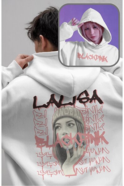 Fuddy Moda سويت شيرت يونيسكس بلاك بينك ليزا مطبوع بغطاء رأس، هوديي قصة فضفاضة...