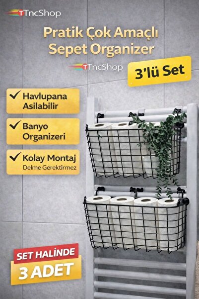 TncPatiShop Asılabilir Havlupan Düzenleyici 3 ADET Çok Amaçlı Asılabilir Orga...