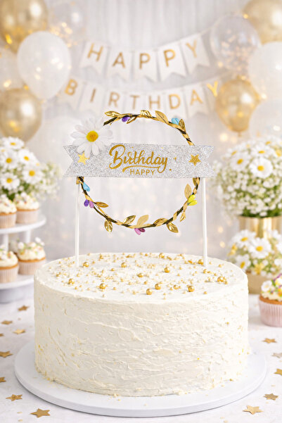 Partifabrik Daisy Themed Lighted Cake Decoration with Flowers