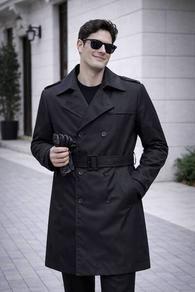 BASEL.CO Men's Modern Fit Trench Coat - Belted, Double Breasted, Timeless Design