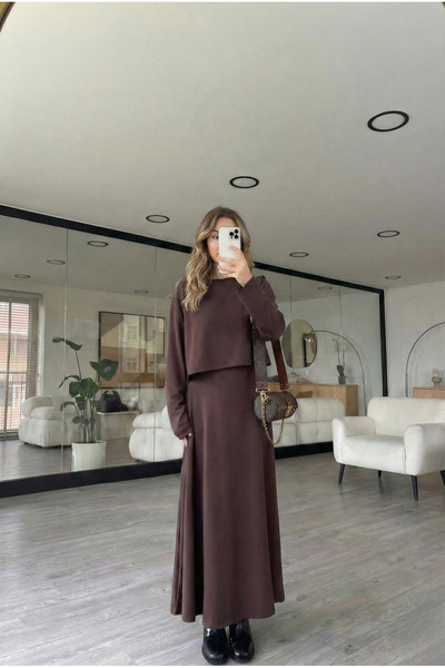 OXEDCO Women's Crew Neck Sweatshirt Dress Two-Piece Set