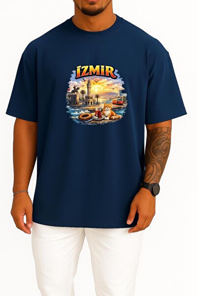Bahriyeli Collection Oversized Izmir Special Design Chest B Printed Unisex T-...