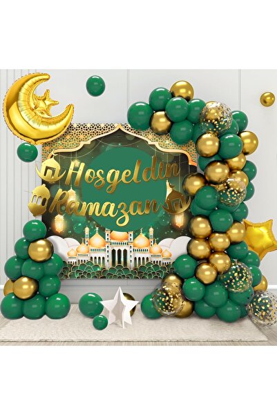Çemrek Süs Parti Green Gold Welcome Ramadan Balloon Chain Set and Banner 103 ...